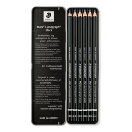Staedtler Mars Lumograph Black Dereceli Kalem Karakalem Eskiz Çizim Seti 6'lı Metal Kutu - 2