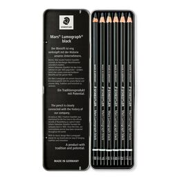 Staedtler Mars Lumograph Black Dereceli Kalem Karakalem Eskiz Çizim Seti 6'lı Metal Kutu