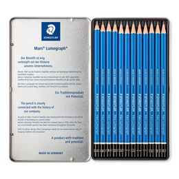 Staedtler Mars Lumograph Dereceli Kalem Karakalem Eskiz Çizim Seti 12'li Metal Kutu (6B-4H)