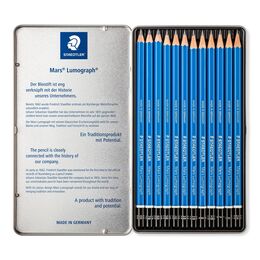 Staedtler Mars Lumograph Dereceli Kalem Karakalem Eskiz Çizim Seti 12'li Metal Kutu (8B-2H)