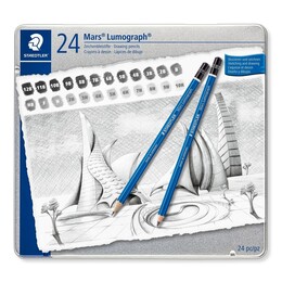 Staedtler Mars Lumograph Dereceli Kalem Karakalem Eskiz Çizim Seti 20'li Metal Kutu (9B-9H) - Thumbnail