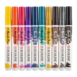 Talens Ecoline Brush Pen Fırça Uçlu Kalem Seti 10 Renk DARK COLOURS