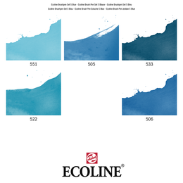 Talens Ecoline Brush Pen Fırça Uçlu Kalem Seti 5 Renk BLUE COLOURS - Thumbnail