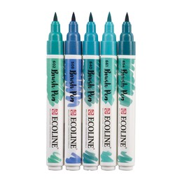 Talens Ecoline Brush Pen Fırça Uçlu Kalem Seti 5 Renk GREEN BLUE COLOURS - 2