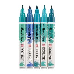 Talens Ecoline Brush Pen Fırça Uçlu Kalem Seti 5 Renk GREEN BLUE COLOURS