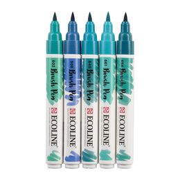Talens Ecoline Brush Pen Fırça Uçlu Kalem Seti 5 Renk GREEN BLUE COLOURS - 2
