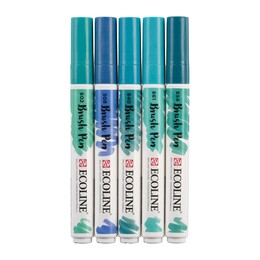 Talens Ecoline Brush Pen Fırça Uçlu Kalem Seti 5 Renk GREEN BLUE COLOURS - 3
