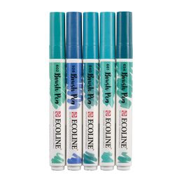 Talens Ecoline Brush Pen Fırça Uçlu Kalem Seti 5 Renk GREEN BLUE COLOURS - 3