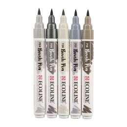 Talens Ecoline Brush Pen Fırça Uçlu Kalem Seti 5 Renk GREY COLOURS