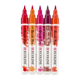 Talens Ecoline Brush Pen Fırça Uçlu Kalem Seti 5 Renk RED COLOURS - Thumbnail