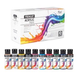 Texco Akrilik Boya Seti 10 Renk x 60 ml. Ana Renkler - Texco