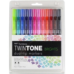 Tombow TwinTone Çift Uçlu Kalem Seti 12 Renk CANLI RENKLER - Thumbnail