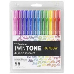 Tombow TwinTone Çift Uçlu Kalem Seti 12 Renk GÖKKUŞAĞI RENKLER - 1