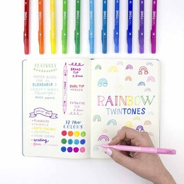 Tombow TwinTone Çift Uçlu Kalem Seti 12 Renk GÖKKUŞAĞI RENKLER - Thumbnail