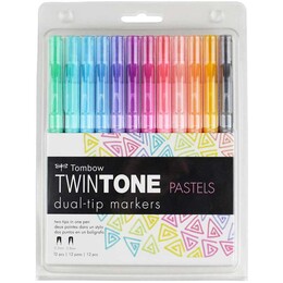 Tombow TwinTone Çift Uçlu Kalem Seti 12 Renk PASTEL RENKLER - Thumbnail