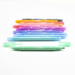 Tombow TwinTone Çift Uçlu Kalem Seti 12 Renk PASTEL RENKLER - Thumbnail