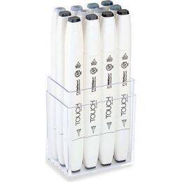 Touch Twin Brush Marker Fırça Uçlu Marker Seti 12 Renk MAVİ/YEŞİL GRİ TONLARI - 1