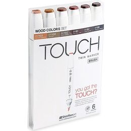 Touch Twin Brush Marker Fırça Uçlu Marker Seti 6 Renk AHŞAP TONLARI