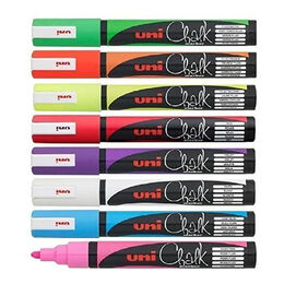 Uni Chalk 1.8-2.5 mm Yuvarlak Uç Su Bazlı Sıvı Tebeşir Kalemi Seti 8 Renk - 1