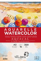 Van Dyck Aquacal Cold Pres İnce Dokulu Spiralli Sulu Boya Defteri Blok 300 gr. A3 15 yaprak - 1