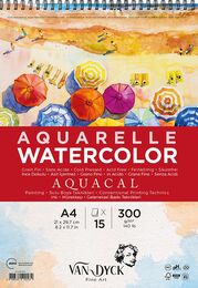 Van Dyck Aquacal Cold Pres İnce Dokulu Spiralli Sulu Boya Defteri Blok 300 gr. A4 15 yaprak - 1