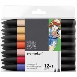 Winsor & Newton ProMarker Kalem Seti 12+1 Renk GENİŞLETİLMİŞ MANGA SETİ 1 - Thumbnail