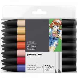 Winsor & Newton ProMarker Kalem Seti 12+1 Renk GENİŞLETİLMİŞ MANGA SETİ 1