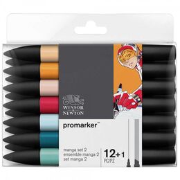 Winsor & Newton ProMarker Kalem Seti 12+1 Renk GENİŞLETİLMİŞ MANGA SETİ 2 - 1