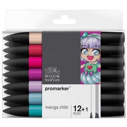 Winsor & Newton ProMarker Kalem Seti 12+1 Renk MANGA CHIBI - 1