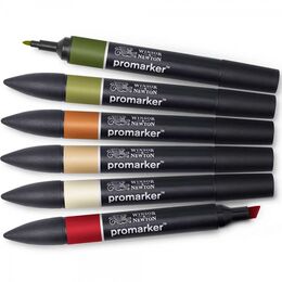 Winsor & Newton ProMarker Kalem Seti 6 Renk MANZARA TONLARI 1 - 3