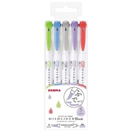 Zebra Mildliner Brush Fırça Uçlu İşaretleme Kalemi Seti 5'li Canlı Renkler - 1