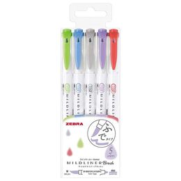 Zebra Mildliner Brush Fırça Uçlu İşaretleme Kalemi Seti 5'li Canlı Renkler