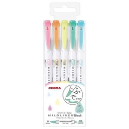 Zebra Mildliner Brush Fırça Uçlu İşaretleme Kalemi Seti 5'li Pastel Renkler