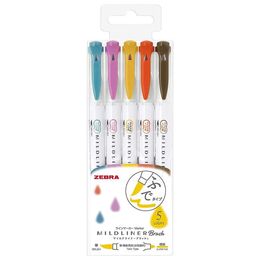 Zebra Mildliner Brush Fırça Uçlu İşaretleme Kalemi Seti 5'li Sıcak Renkler