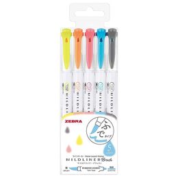 Zebra Mildliner Brush Fırça Uçlu İşaretleme Kalemi Seti 5'li Soft Renkler