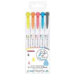 Zebra Mildliner Brush Fırça Uçlu İşaretleme Kalemi Seti 5'li Soft Renkler - 1