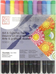 Zig Art & Graphic Twin Marker Brush Pen Çift Uçlu Çizim Kalemi Seti 12 Renk BRIGHT COLORS