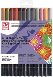 Zig Art & Graphic Twin Marker Brush Pen Çift Uçlu Çizim Kalemi Seti 12 Renk MUTED COLORS