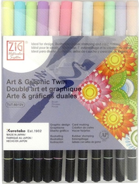 Zig Art & Graphic Twin Marker Brush Pen Çift Uçlu Çizim Kalemi Seti 12 Renk PASTEL COLORS