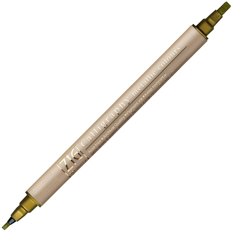 Zig Çift Uçlu Yaldızlı Kaligrafi Kalemi 2 Mm. + 3.5 Mm. 101 Metallic Gold