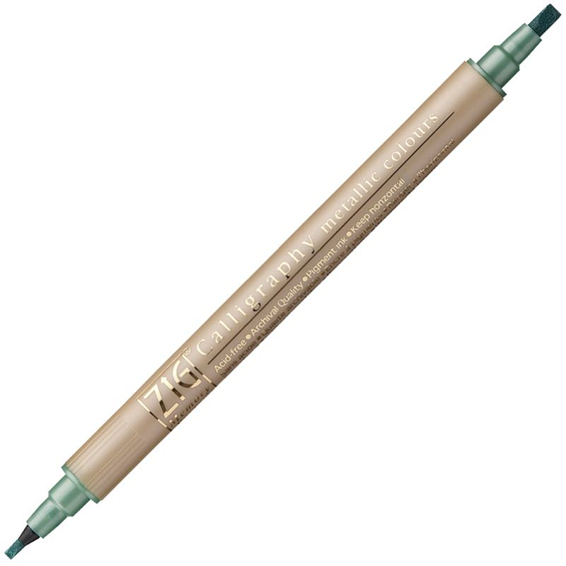 Zig Çift Uçlu Yaldızlı Kaligrafi Kalemi 2 Mm. + 3.5 Mm. 121 Metallic Green