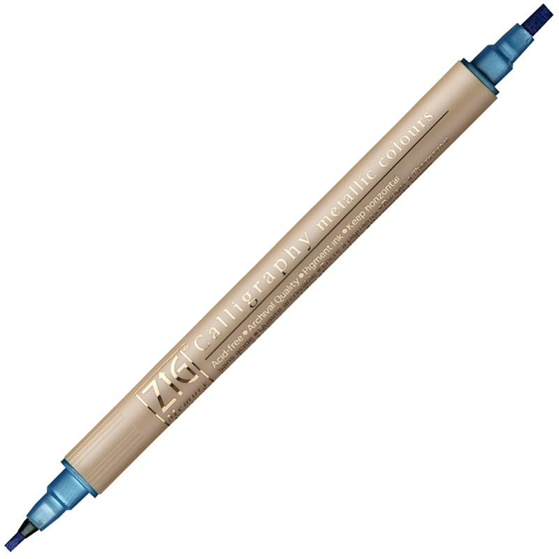 Zig Çift Uçlu Yaldızlı Kaligrafi Kalemi 2 Mm. + 3.5 Mm. 125 Metallic Blue