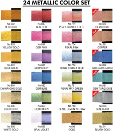 Zig Kuretake Gansai Tambi Metallic Colors Yaldız Tablet Sulu Boya Seti 24 Renk Set 1 - 2