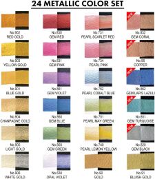 Zig Kuretake Gansai Tambi Metallic Colors Yaldız Tablet Sulu Boya Seti 24 Renk Set 1 - 2