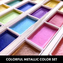 Zig Kuretake Gansai Tambi Metallic Colors Yaldız Tablet Sulu Boya Seti 24 Renk Set 1 - 3