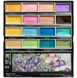 Zig Kuretake Gansai Tambi Metallic Colors Yaldız Tablet Sulu Boya Seti 24 Renk Set II - Zig